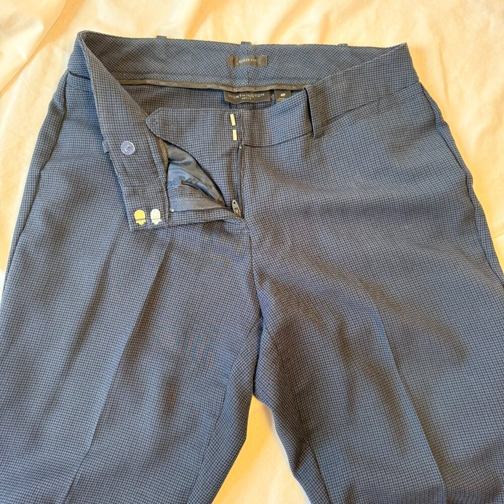 Worthington Modern Fit Pants – Petite 4 – Dark Navy with Micro Check Pattern